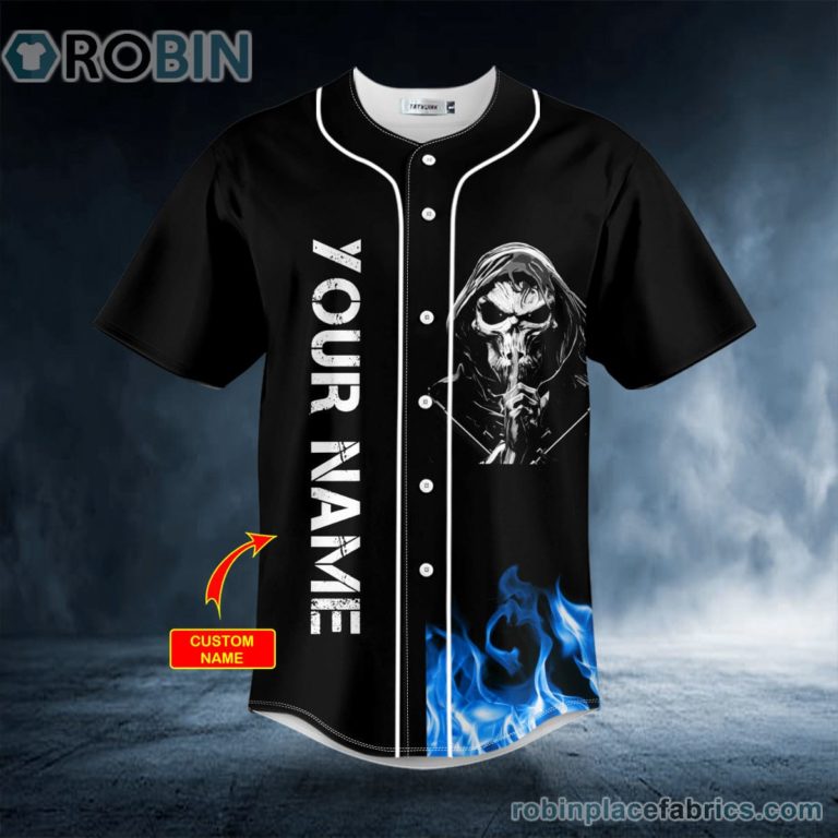March Guy Blue Fire Skull Custom Baseball Jersey
