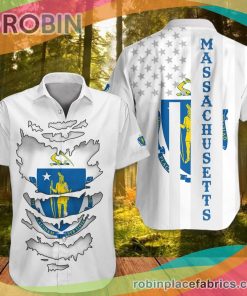 Massachusetts Casual Button Down Hawaiian Shirt Unique Patriot Massachusetts