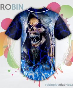 Melodic Death Metal Grim Reaper Blue Fire Skull Baseball Jersey RB6095