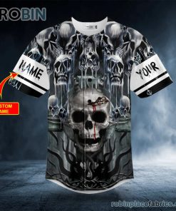 melting cracked skull custom baseball jersey 267 YJ7EB