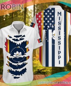 Mississippi Casual Button Down Hawaiian Shirt Patriotic Honor New Mississippi State Flag