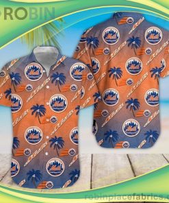 MLB New York Mets 3D Short Sleeve Button Down Hawaiian Shirt