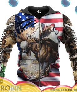 moose hunting us flag all over print aop shirt zip hoodie Sz6N4