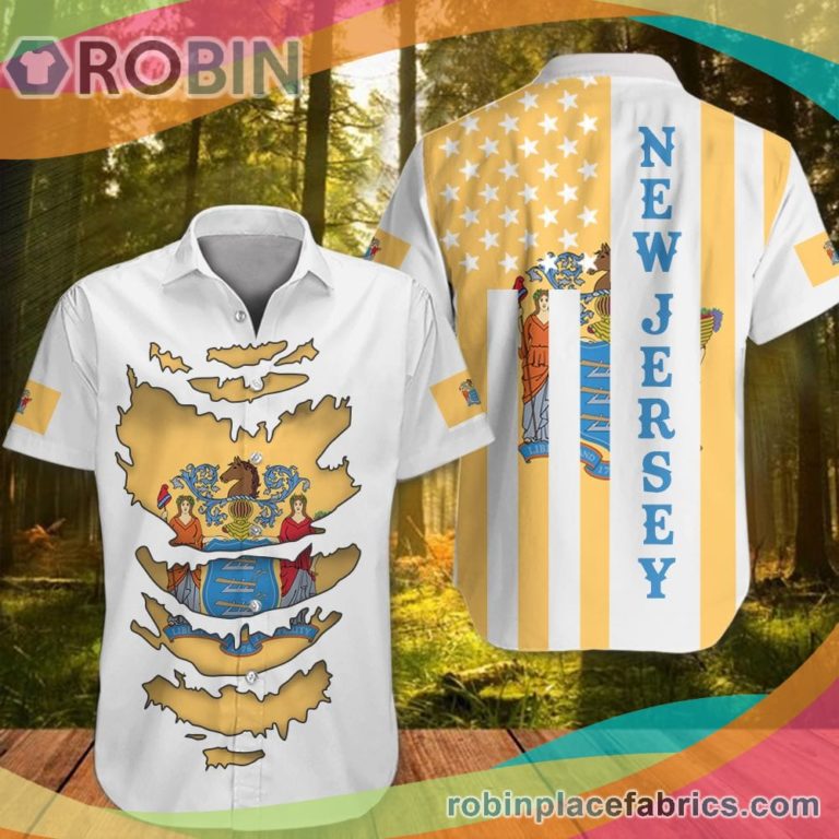 New Jersey Casual Button Down Hawaiian Shirt NJ Flag State Of New Jersey Clothing Patriotic