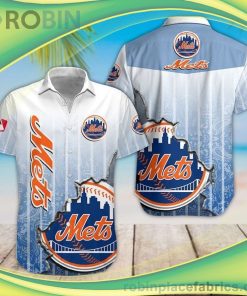 New York Mets 3D Short Sleeve Button Down Hawaiian Shirt