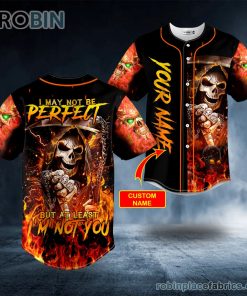not be perfect but not you flaming metal grim reaper skull custom baseball jersey 58 YfGU6