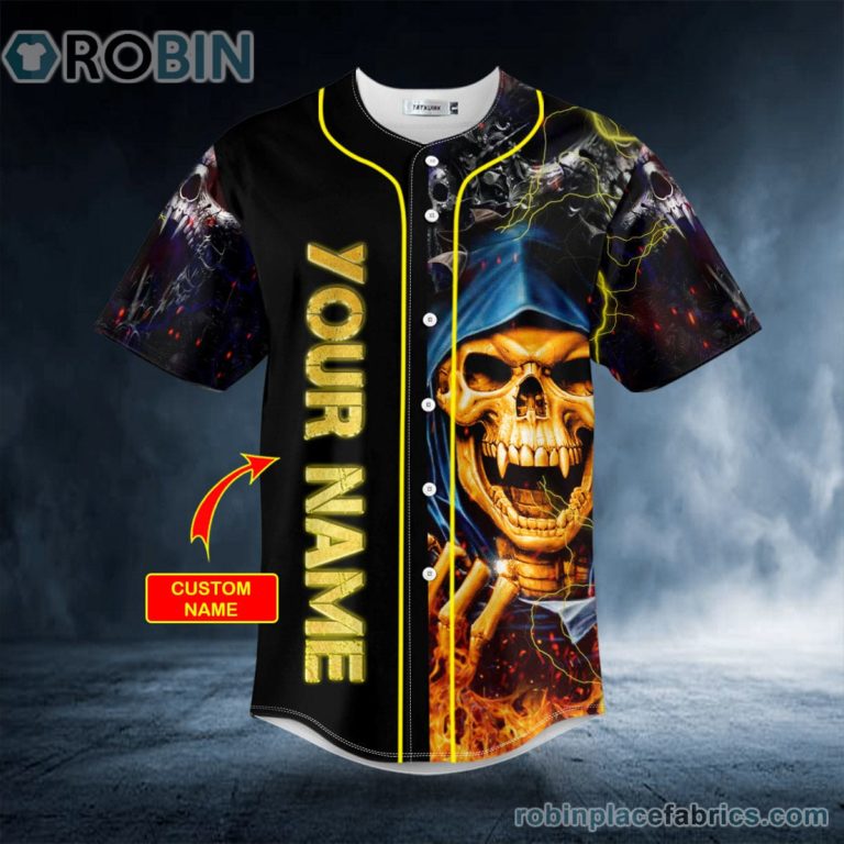 Orange Grim Reaper Lightning Fire Custom Baseball Jersey