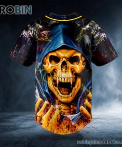 Orange Grim Reaper Lightning Fire Custom Baseball Jersey Orange Grim Reaper Lightning Fire Custom Baseball Jersey