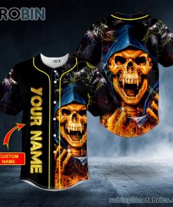 orange grim reaper lightning fire custom baseball jersey 48 ADXfG