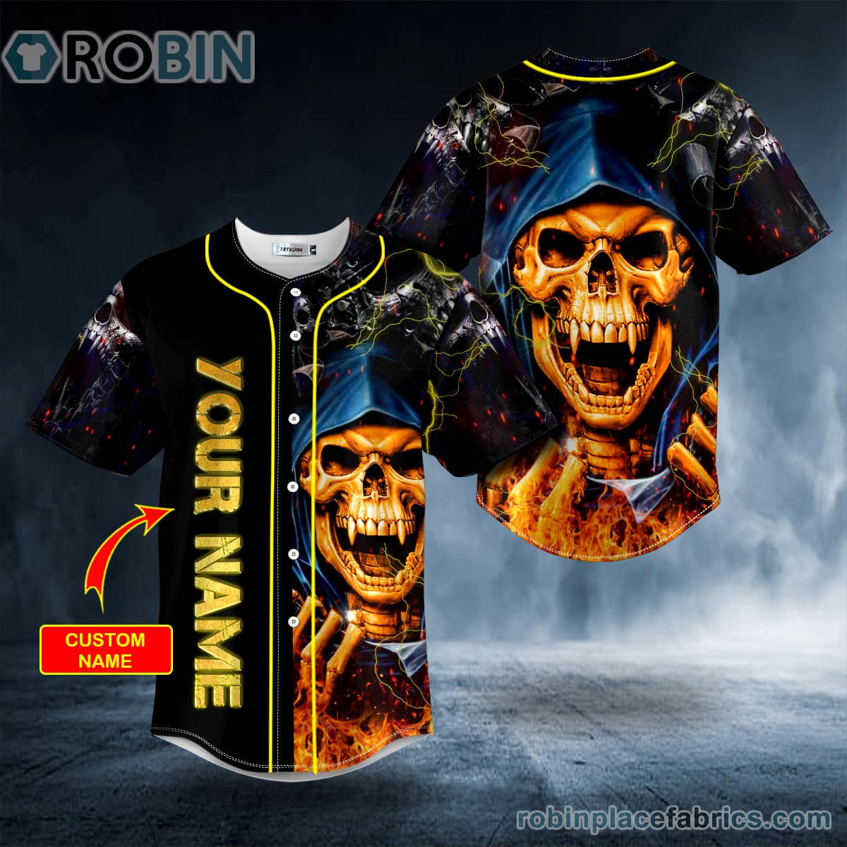Orange Grim Reaper Lightning Fire Custom Baseball Jersey ...