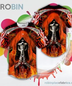 orange grim reaper prayer fire skull baseball jersey rb934934 FeBch