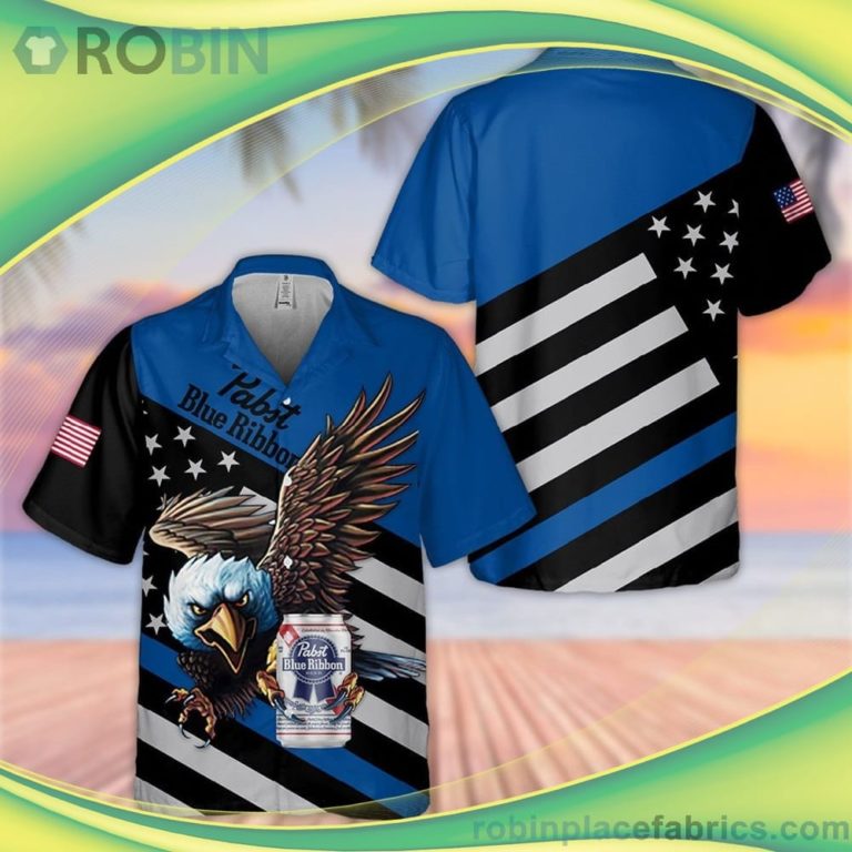 Pabst Blue Ribbon Eagle Short Sleeve Button Down Hawaiian Shirt