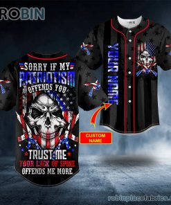 patriotism offends you american flag cross gun skull custom baseball jersey 47 cPrIY