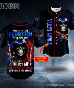 patriotism offends you american flag grim reaper skull custom baseball jersey 46 huUf4