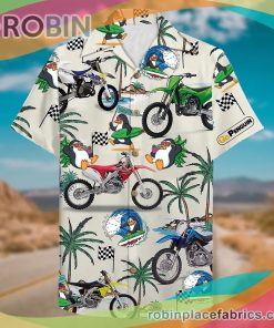 Penguin Motocross Dirt Bike Casual Button Down Hawaiian Shirt