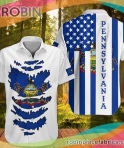 Pennsylvania Casual Button Down Hawaiian Shirt State Pennsylvania Flag Button Up Shirt Clothing Patriotic