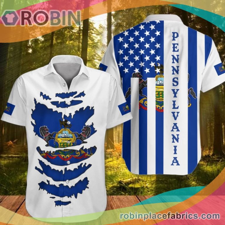 Pennsylvania Casual Button Down Hawaiian Shirt State Pennsylvania Flag Button Up Shirt Clothing Patriotic
