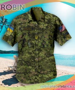 Personalized American Ukraine Flag Camo Casual Button Down Hawaiian Shirt Button Up Support Ukraine Apparel