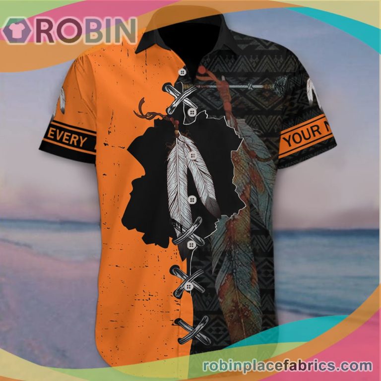 Personalized Every Child Matters Casual Button Down Hawaiian Shirt Feathers Orange Day Canada Clothing