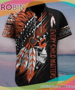 Personalized Every Child Matters Casual Button Down Hawaiian Shirt Skull Orange Shirt Day Movement Merch Personalized Every Child Matters Casual Button Down Hawaiian Shirt Skull Orange Shirt Day Movement Merch