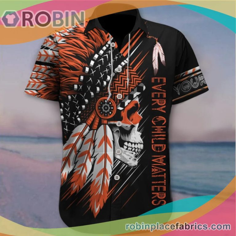 Personalized Every Child Matters Casual Button Down Hawaiian Shirt Skull Orange Shirt Day Movement Merch