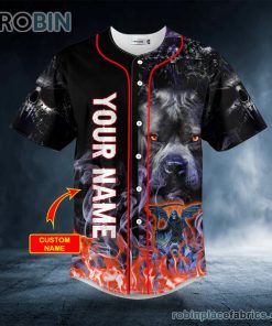 pitbull grim reaper fire skull custom baseball jersey 243 7mflB