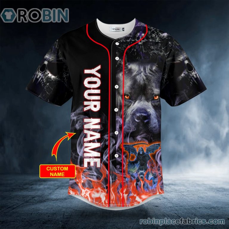 Pitbull Grim Reaper Fire Skull Custom Baseball Jersey