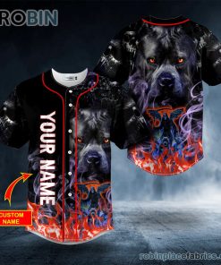 Pitbull Grim Reaper Fire Skull Custom Baseball Jersey