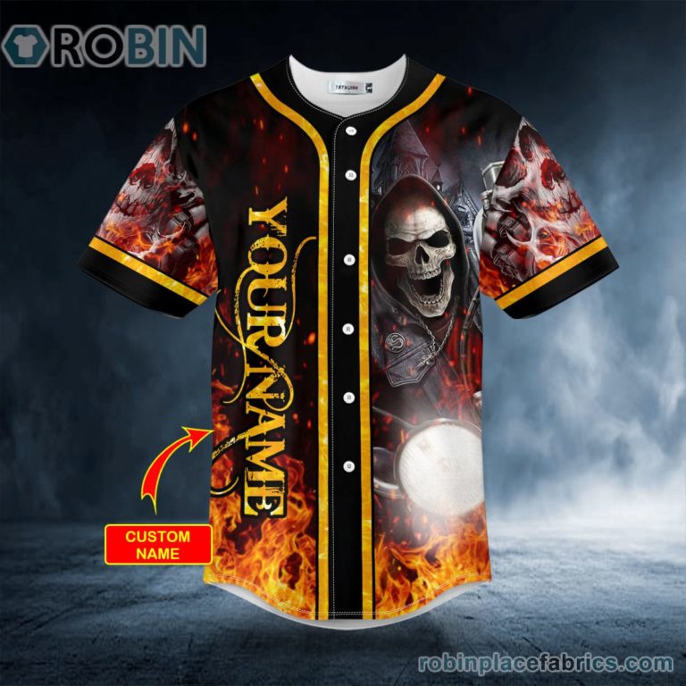 Reaper Rider Fire Skull Personalized Baseball Jersey