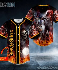 Reaper Rider Fire Skull Personalized Baseball Jersey