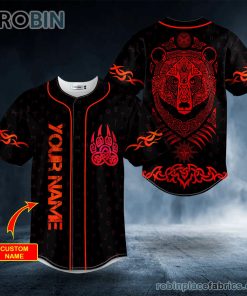 Red Bear Viking Tattoo Custom Baseball Jersey Red Bear Viking Tattoo Custom Baseball Jersey