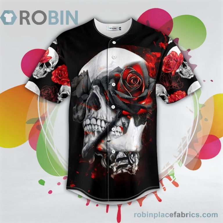 Red Black Rose Break Skull Baseball Jersey RB3616