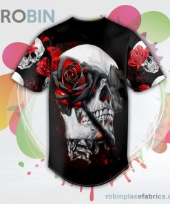 Red Black Rose Break Skull Baseball Jersey RB3616