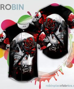 red black rose break skull baseball jersey rb361630 DovLi