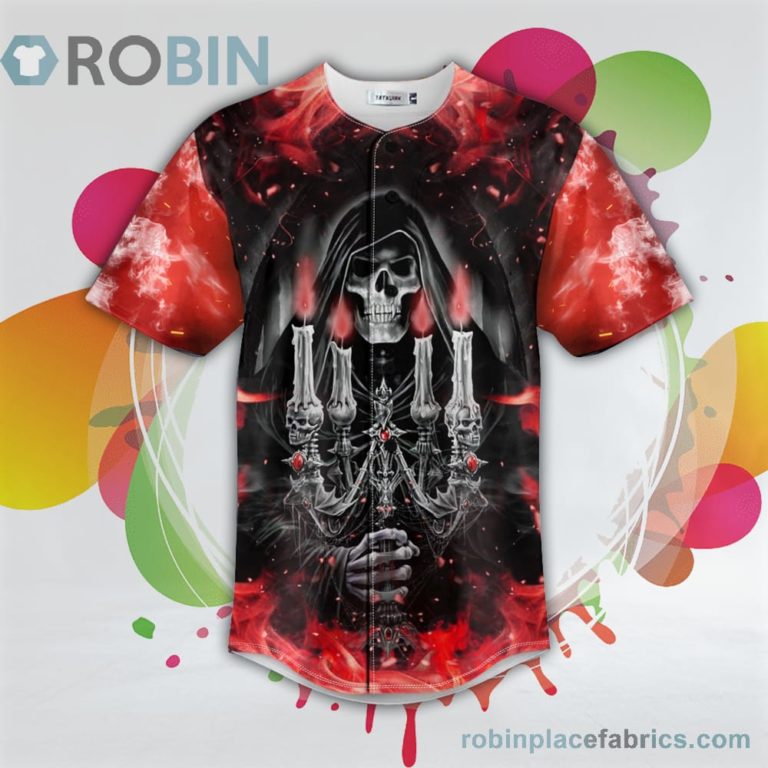 Red Candelabra Candle Grim Reaper Skull Baseball Jersey RB1612