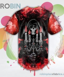 Red Candelabra Candle Grim Reaper Skull Baseball Jersey RB1612 Red Candelabra Candle Grim Reaper Skull Baseball Jersey RB1612