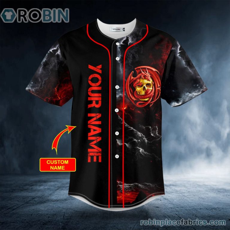 Red Celtic Dragon Skull Custom Baseball Jersey
