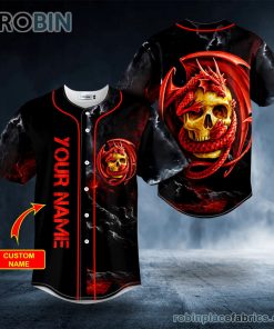 Red Celtic Dragon Skull Custom Baseball Jersey Red Celtic Dragon Skull Custom Baseball Jersey