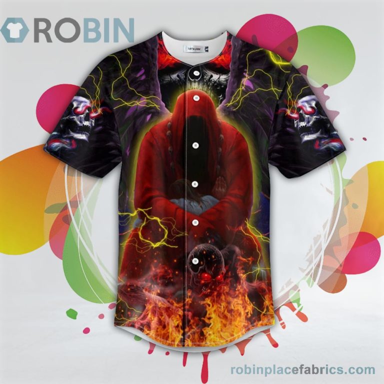 Red Dark Grim Reaper Monster Skull Baseball Jersey RB1825