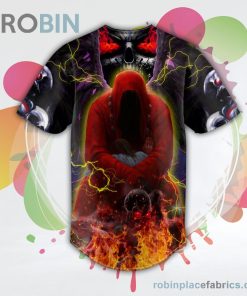 Red Dark Grim Reaper Monster Skull Baseball Jersey RB1825