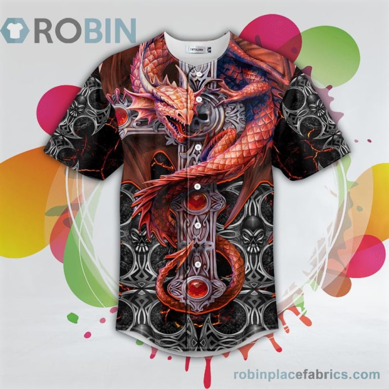 Red Dragon Gothic Tarot Skull Baseball Jersey RB6961