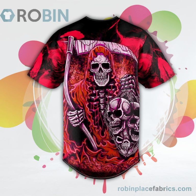 Red Grim Reaper Skull Baseball Jersey RB2618