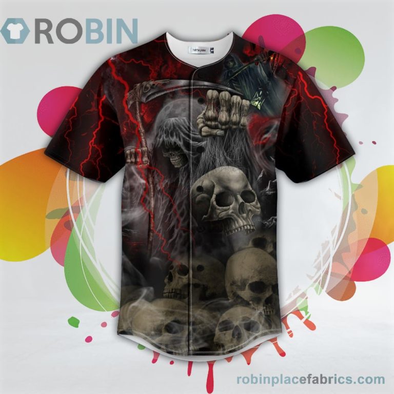 Red Lightning Grim Reaper The Hunt Skull Baseball Jersey RB7484