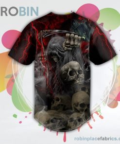 Red Lightning Grim Reaper The Hunt Skull Baseball Jersey RB7484