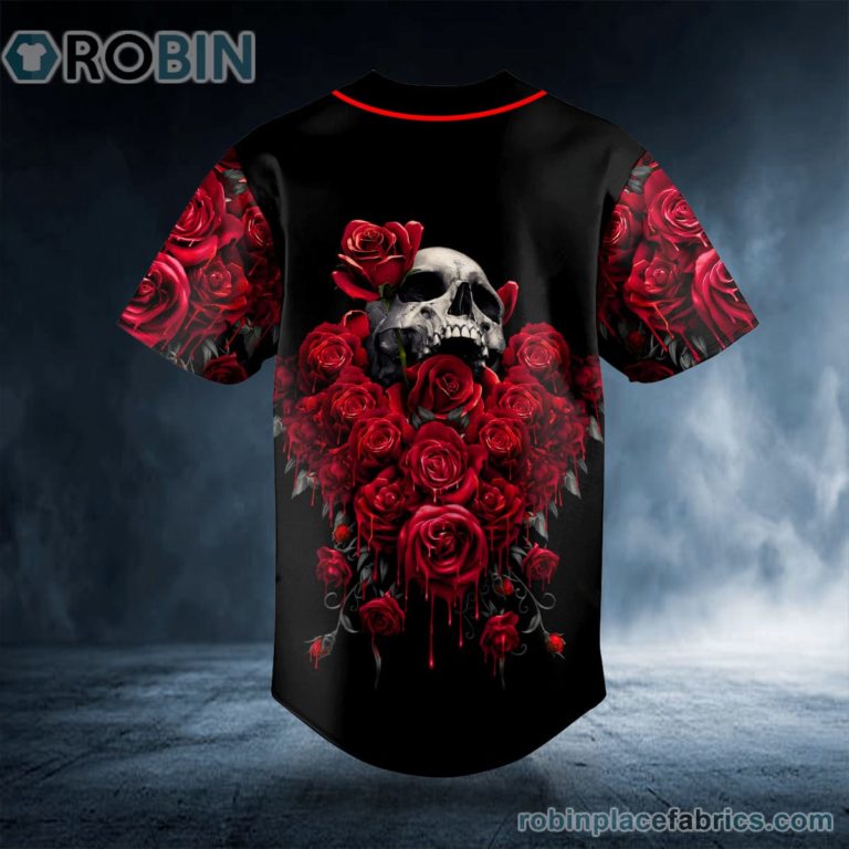 Red Rose Killer Skull Custom Baseball Jersey