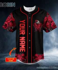 red rose killer skull custom baseball jersey 425 Uklmx