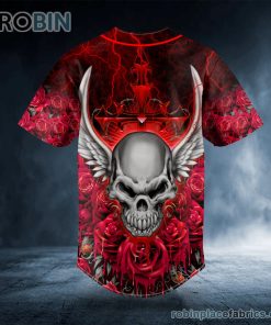 Red Roses Winged Angel Skull Custom Baseball Jersey Red Roses Winged Angel Skull Custom Baseball Jersey