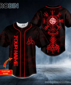 Red Vegvisir Yggdrasill Viking Tattoo Custom Baseball Jersey