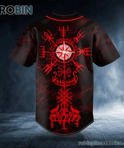 red vegvisir yggdrasill viking tattoo custom baseball jersey 420 KeBAx