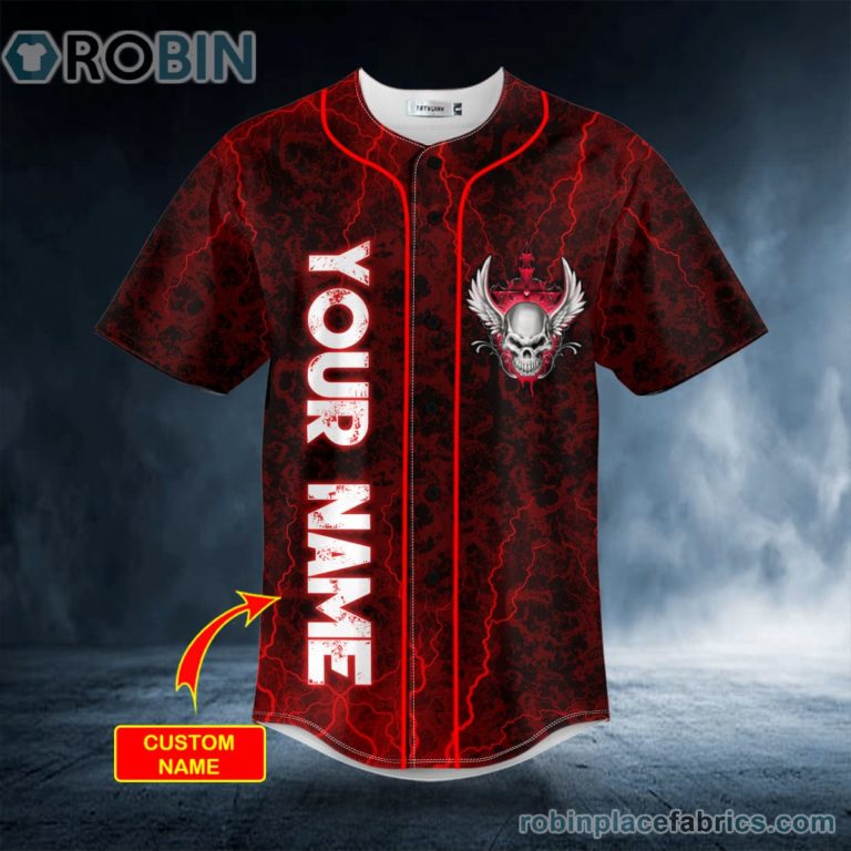 Red Winged Fire Skull Custom Baseball Jersey